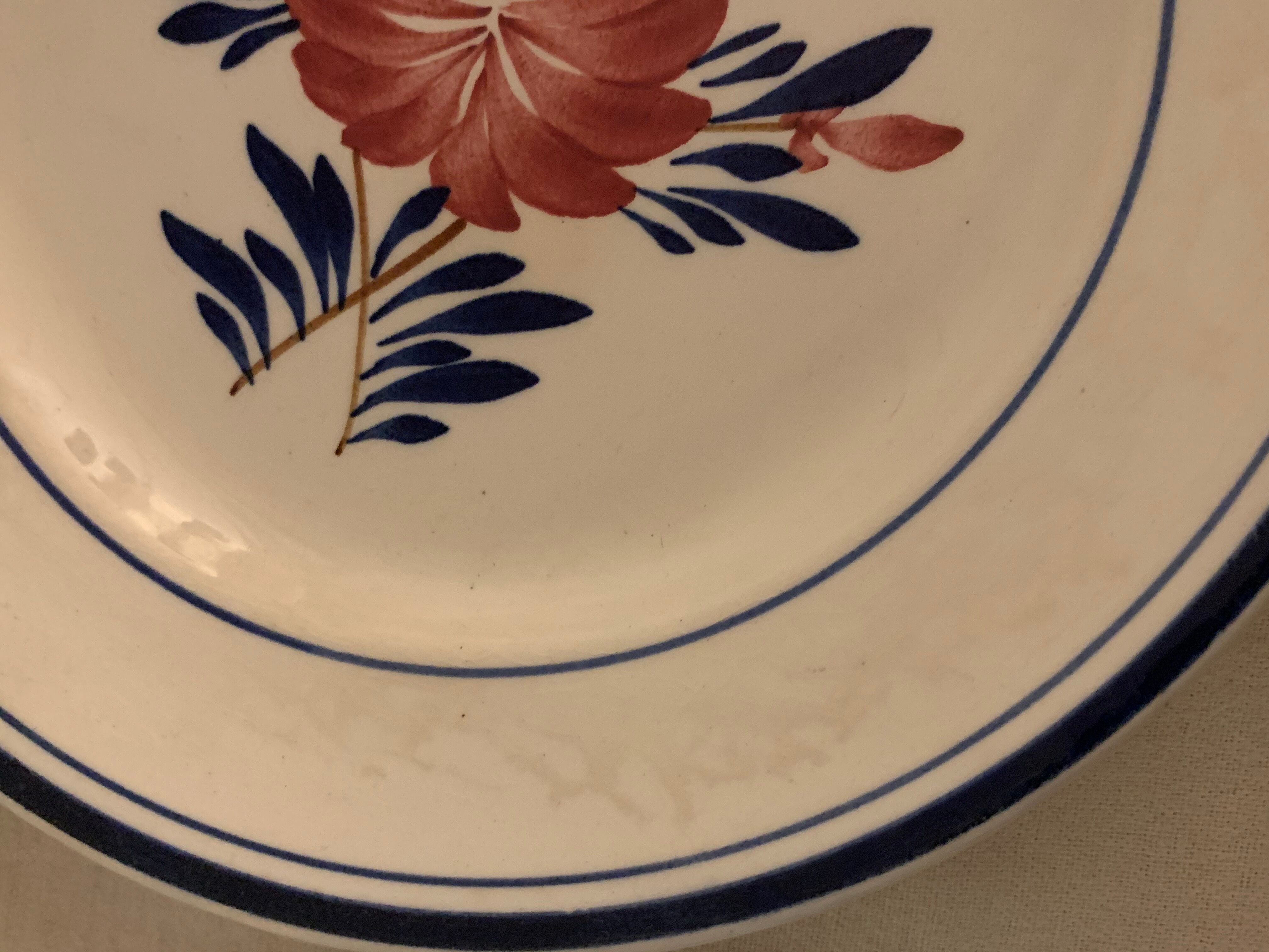 7 old Gien opaque porcelain dessert plates