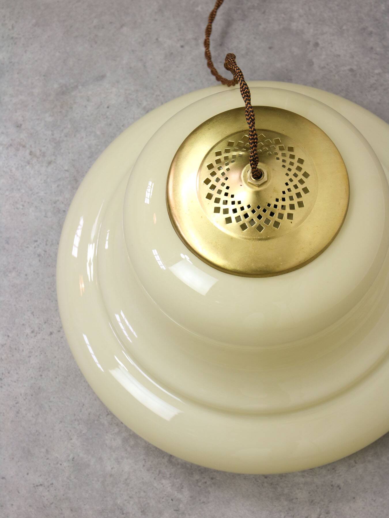Mid-century italian yellow brass and glass pendant lamp