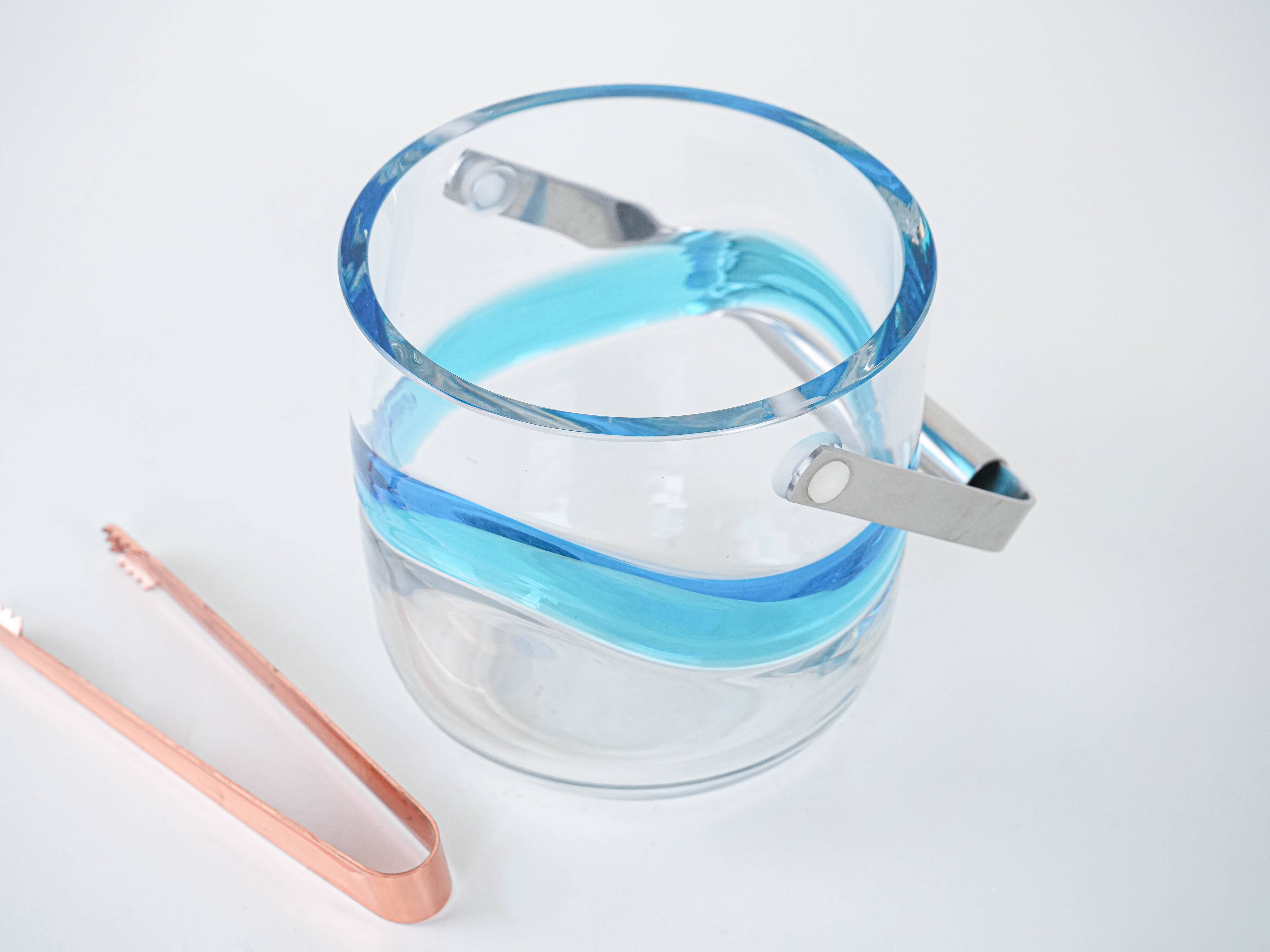 Glass ice bucket, Danish design, 1970s, manufactured by Holmegaard