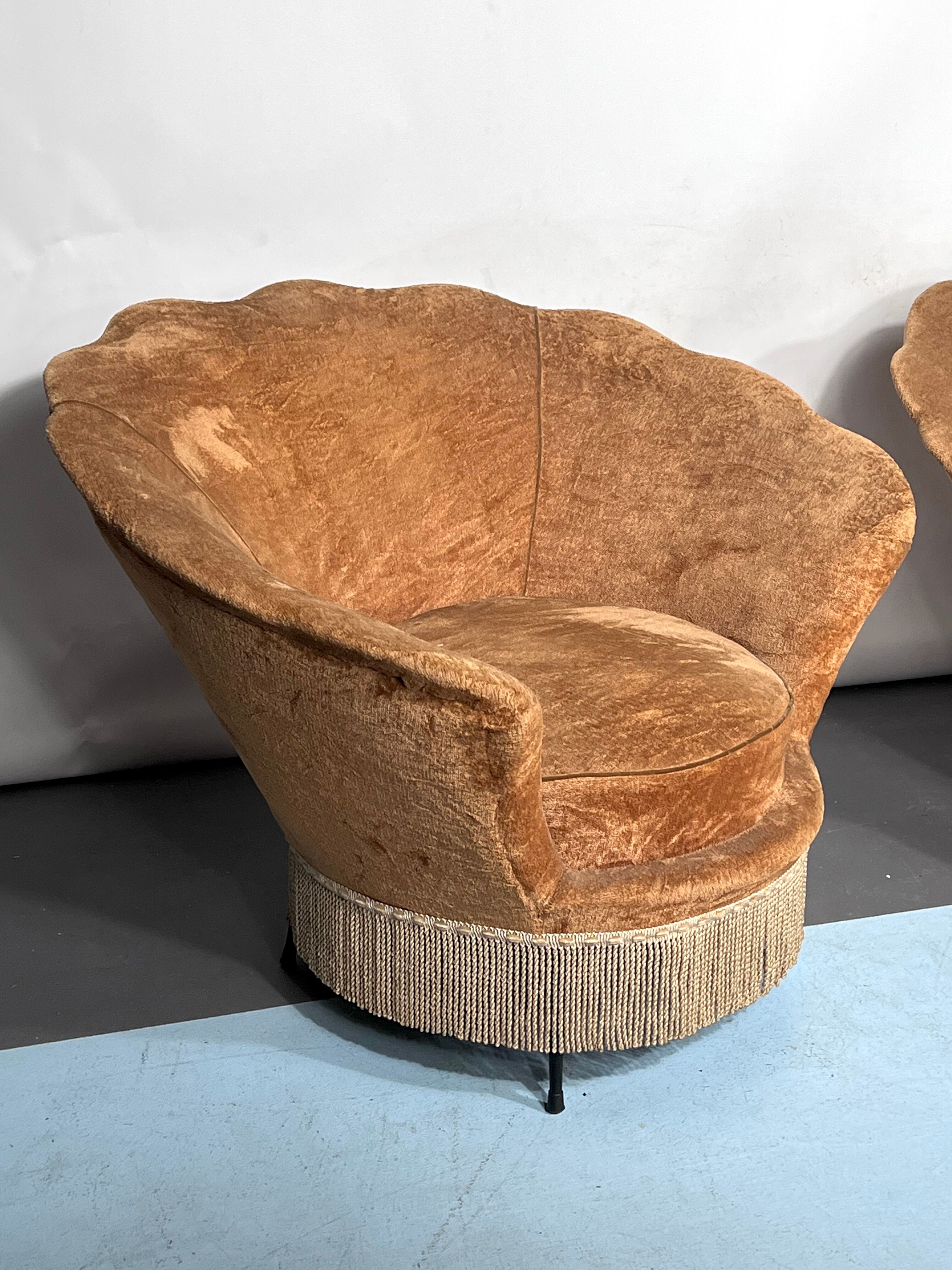 Set of two round velvet armchairs from 50s