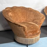 Set of two round velvet armchairs from 50s