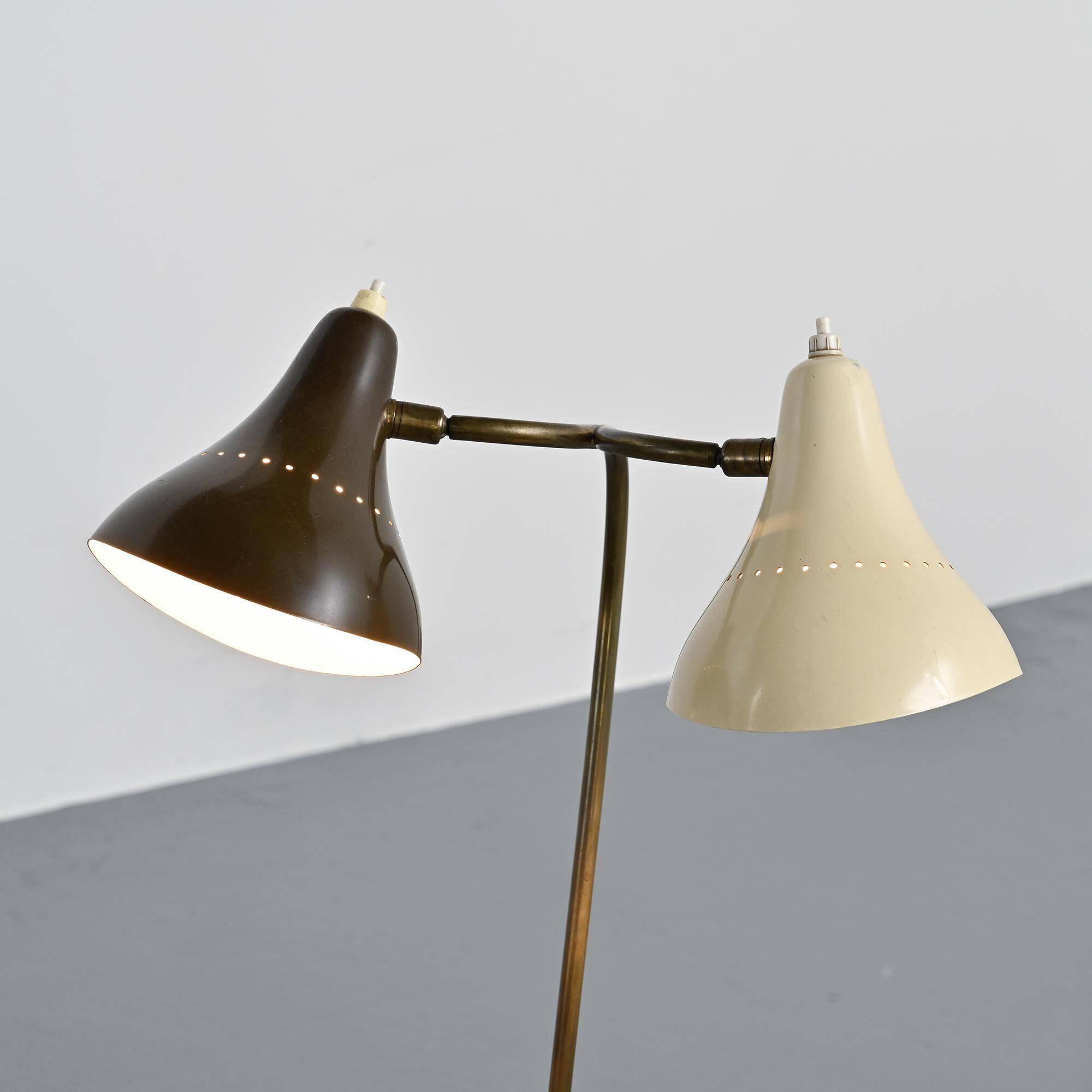 Double-arm adjustable reading floor lamp by J.J.M. Hoogervorst, Anvia, circa 1950.