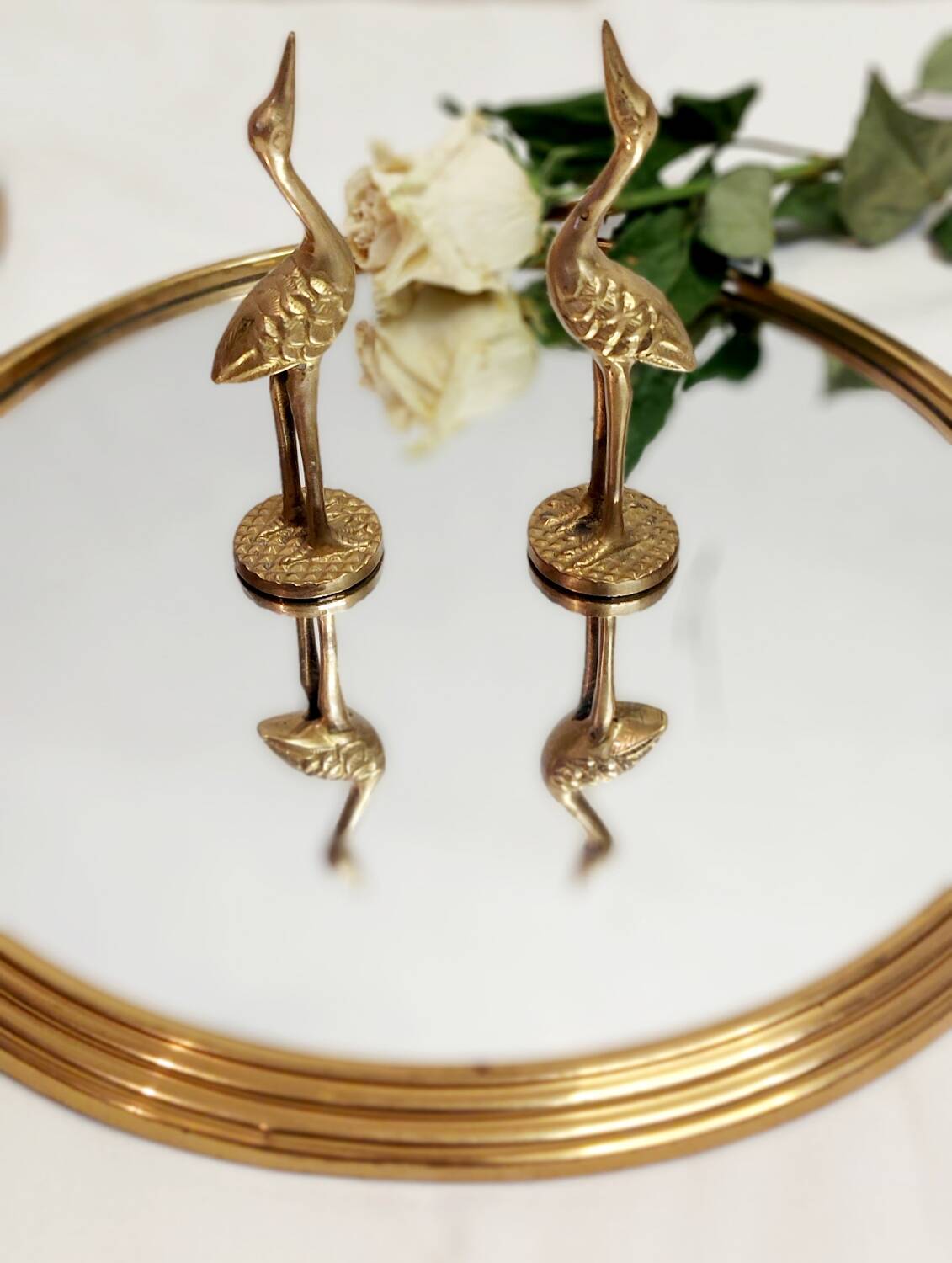 Vintage round mirror tray