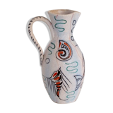 Pitcher ceramic vase signed and numbered seaweed and fish 50s