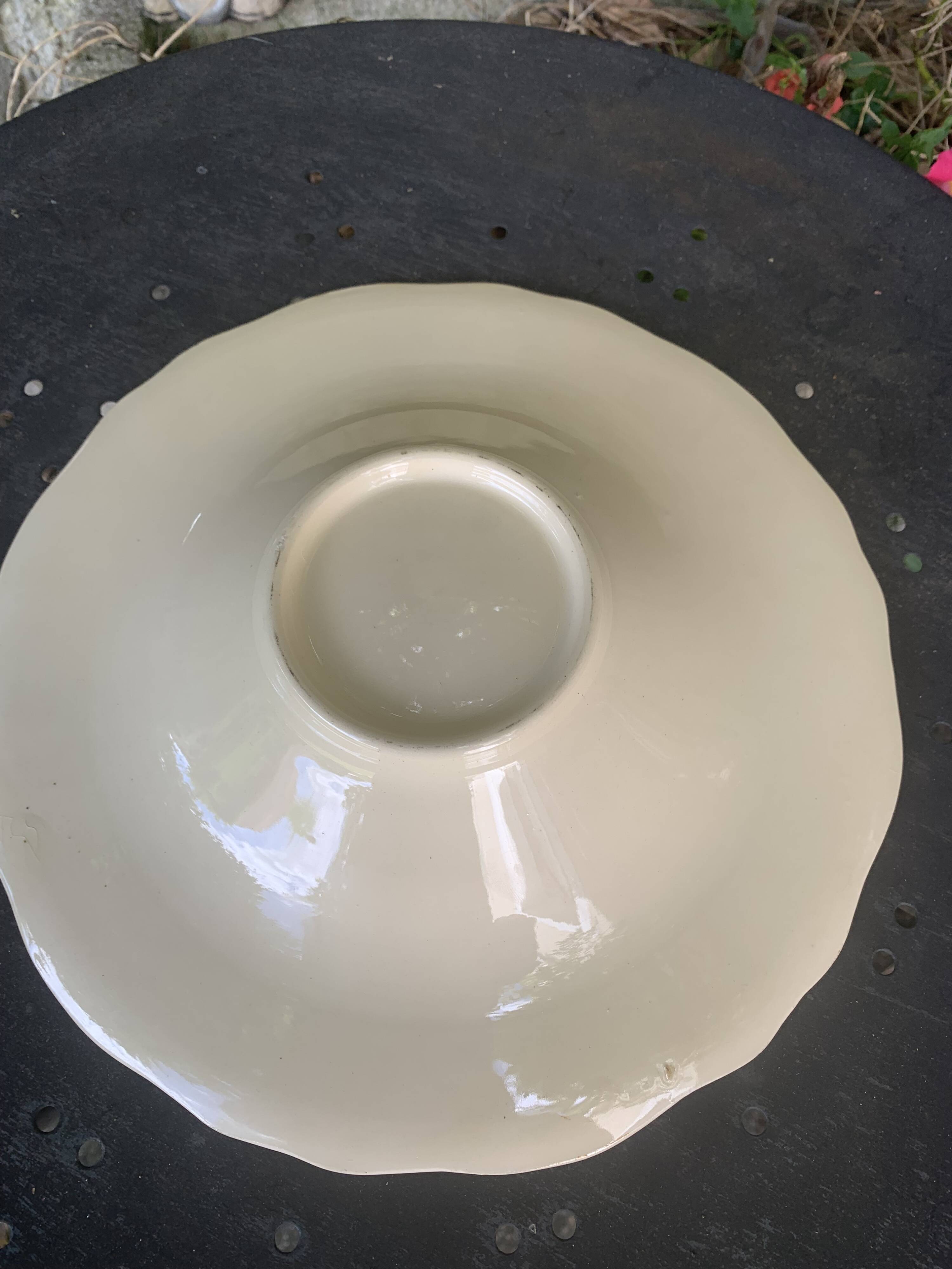 Earthenware fruit bowl with hand-painted flowers, old