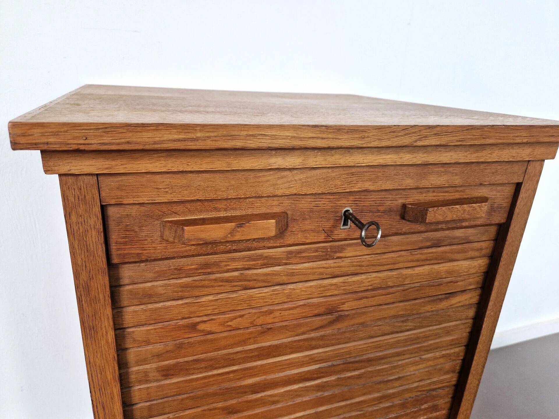 Vintage oak tambour cabinet | 1940s