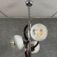 Vintage chandelier in chromed metal and wood with 3 Murano glass globes