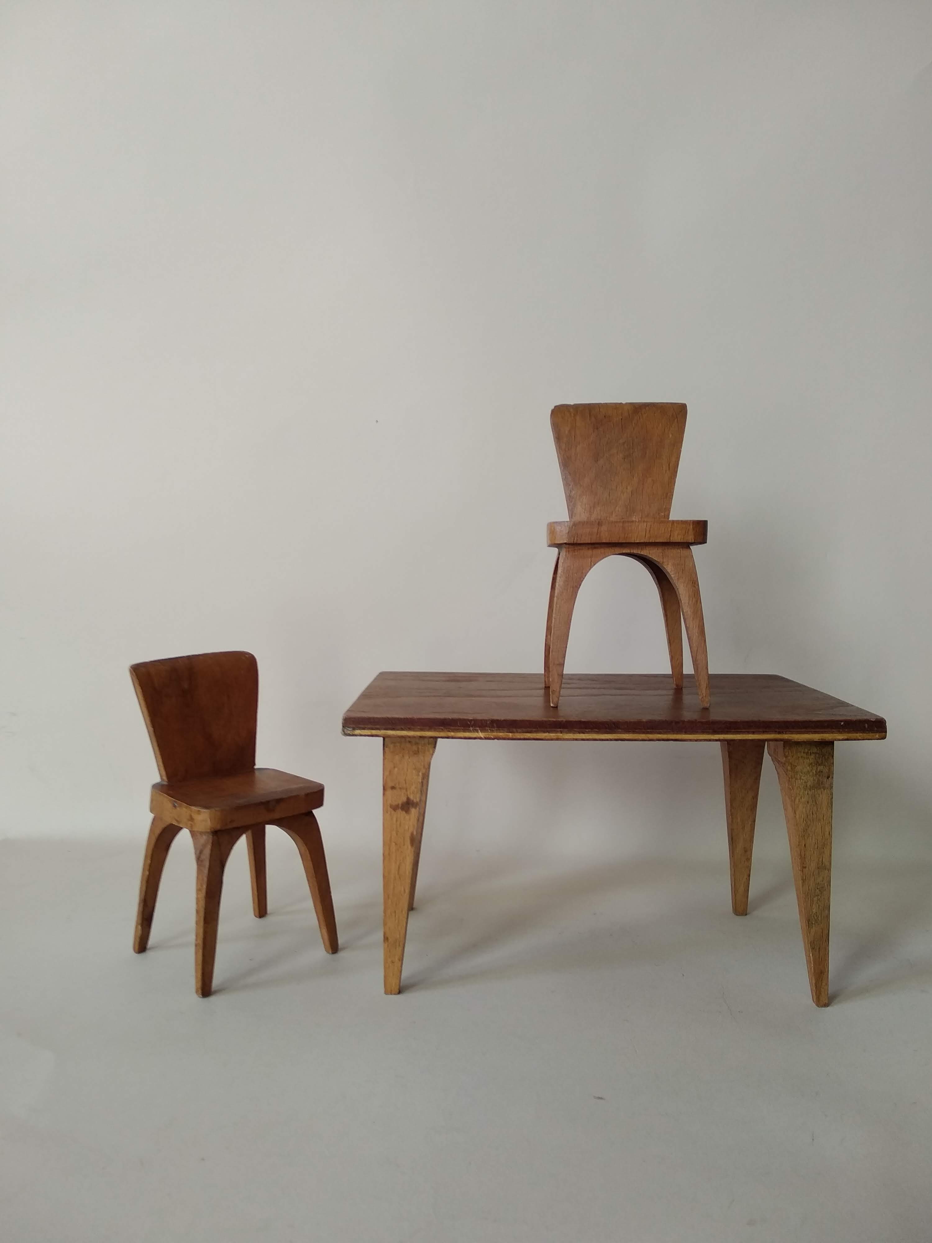 Miniature table and chairs vintage doll