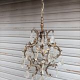Rare old chandelier / lantern in patinated bronze, Louis XV style / working condition