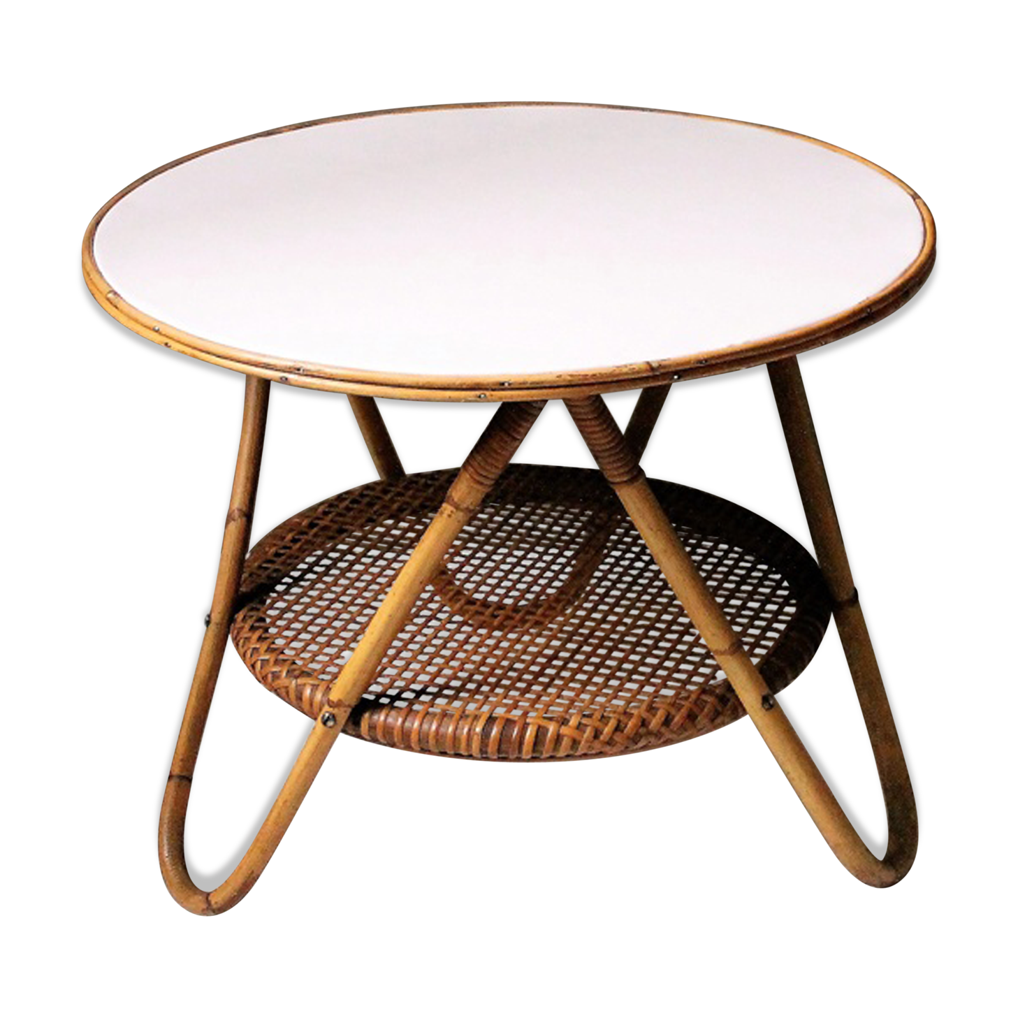 Table basse en rotin et bambou vintage