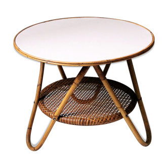 Table basse en rotin et bambou vintage