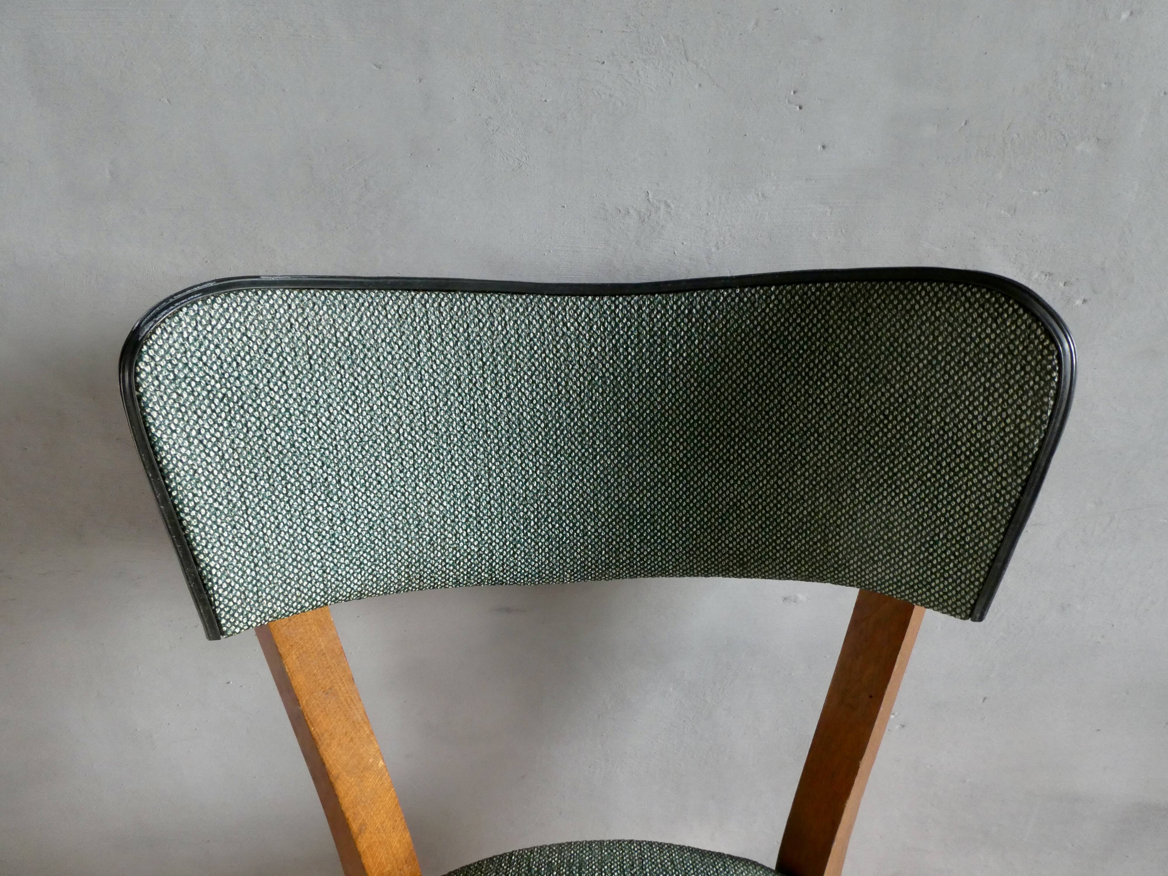 1950s bistro chair, in wood and green skai