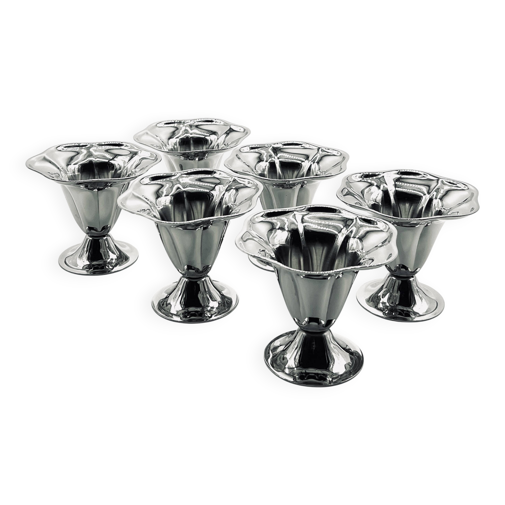 Six stainless steel dessert bowls