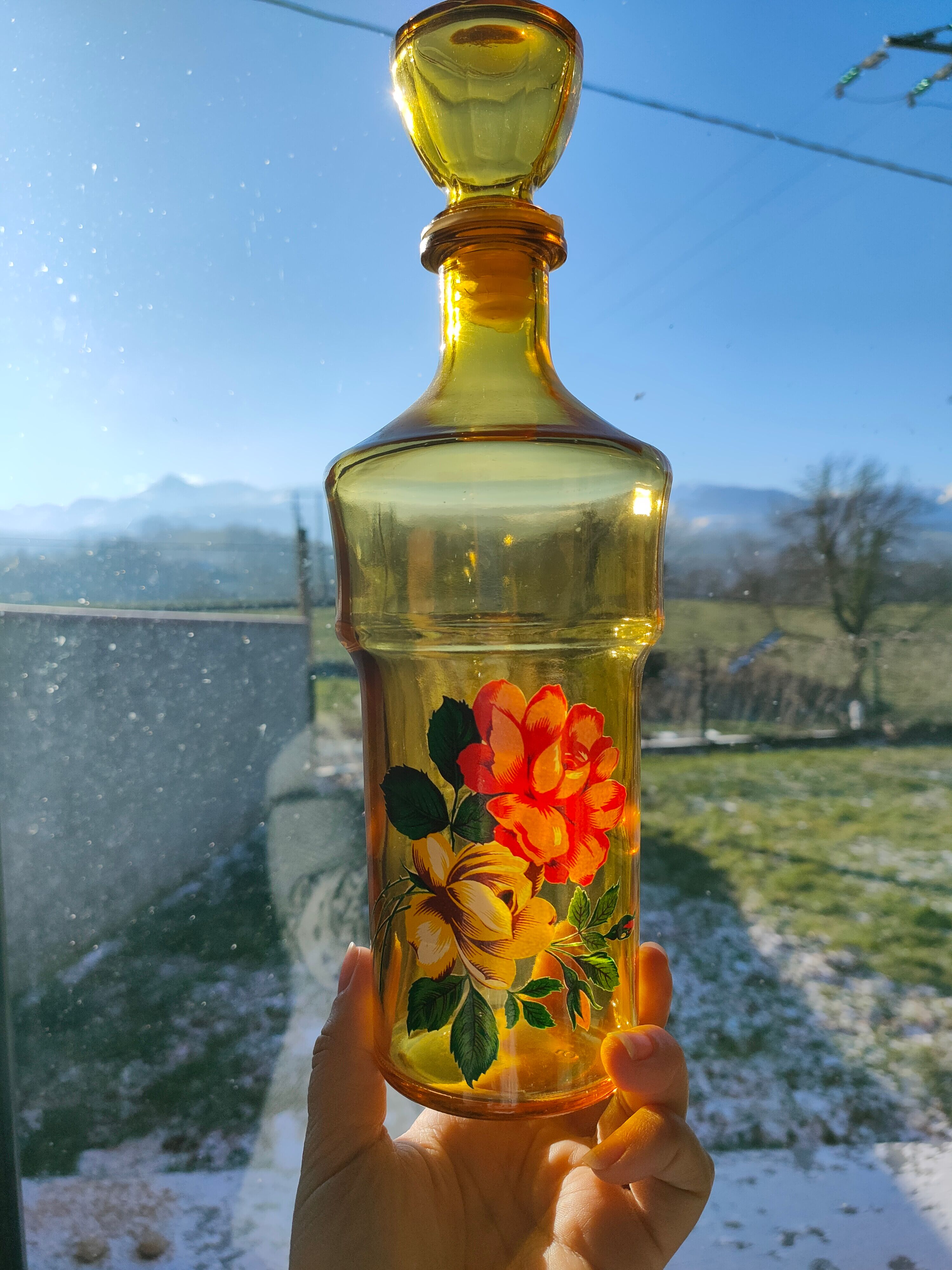 60's yellow glass decanter