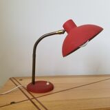 Vintage laying lamp in brass and grainy red aluminum - 50s