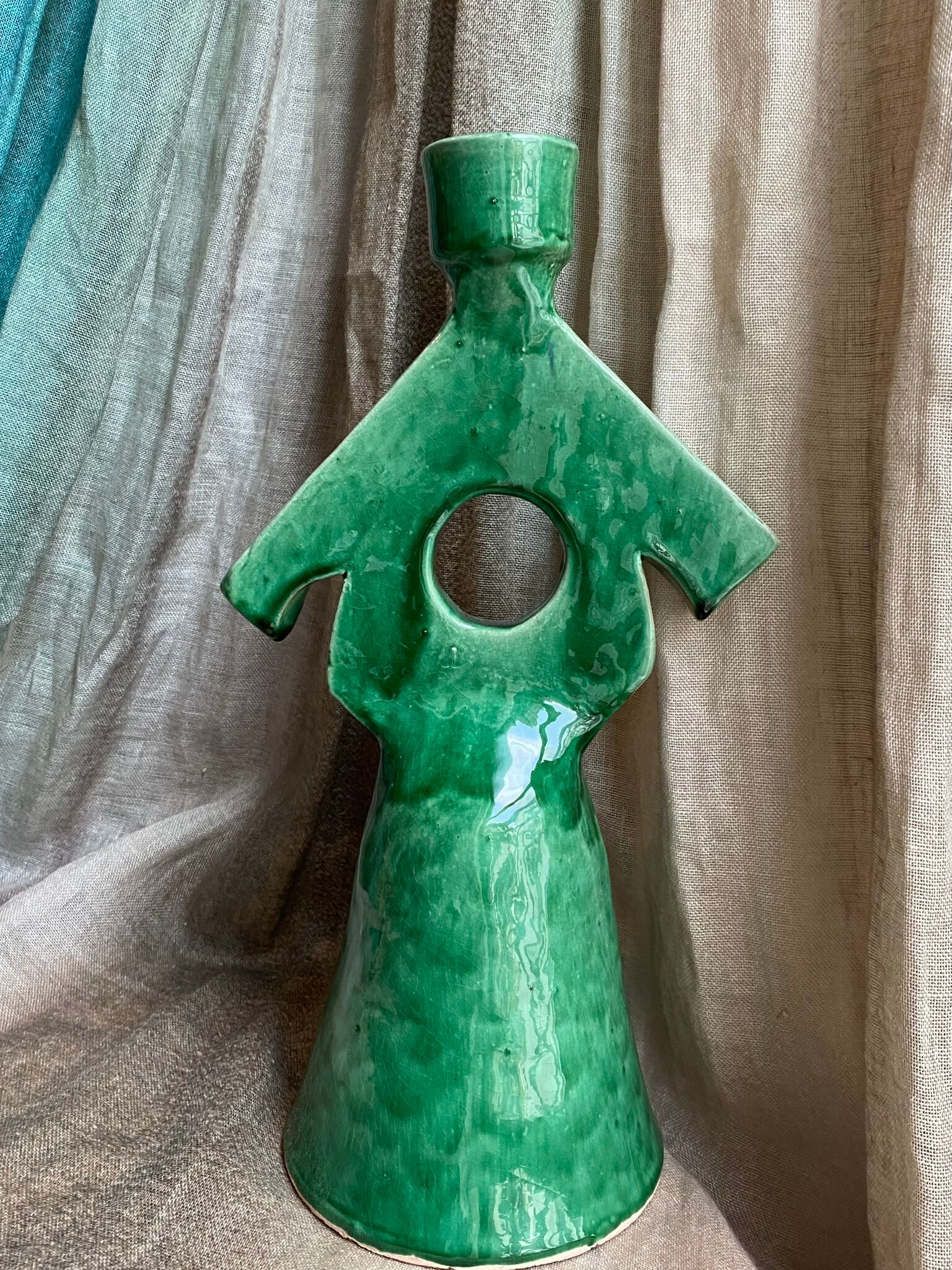 Berber candle holder in green glazed terracotta