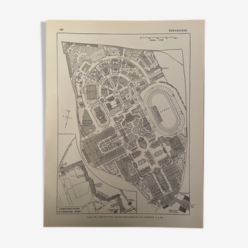 Lithographie plan de l'Exposition franco britannique de 1908