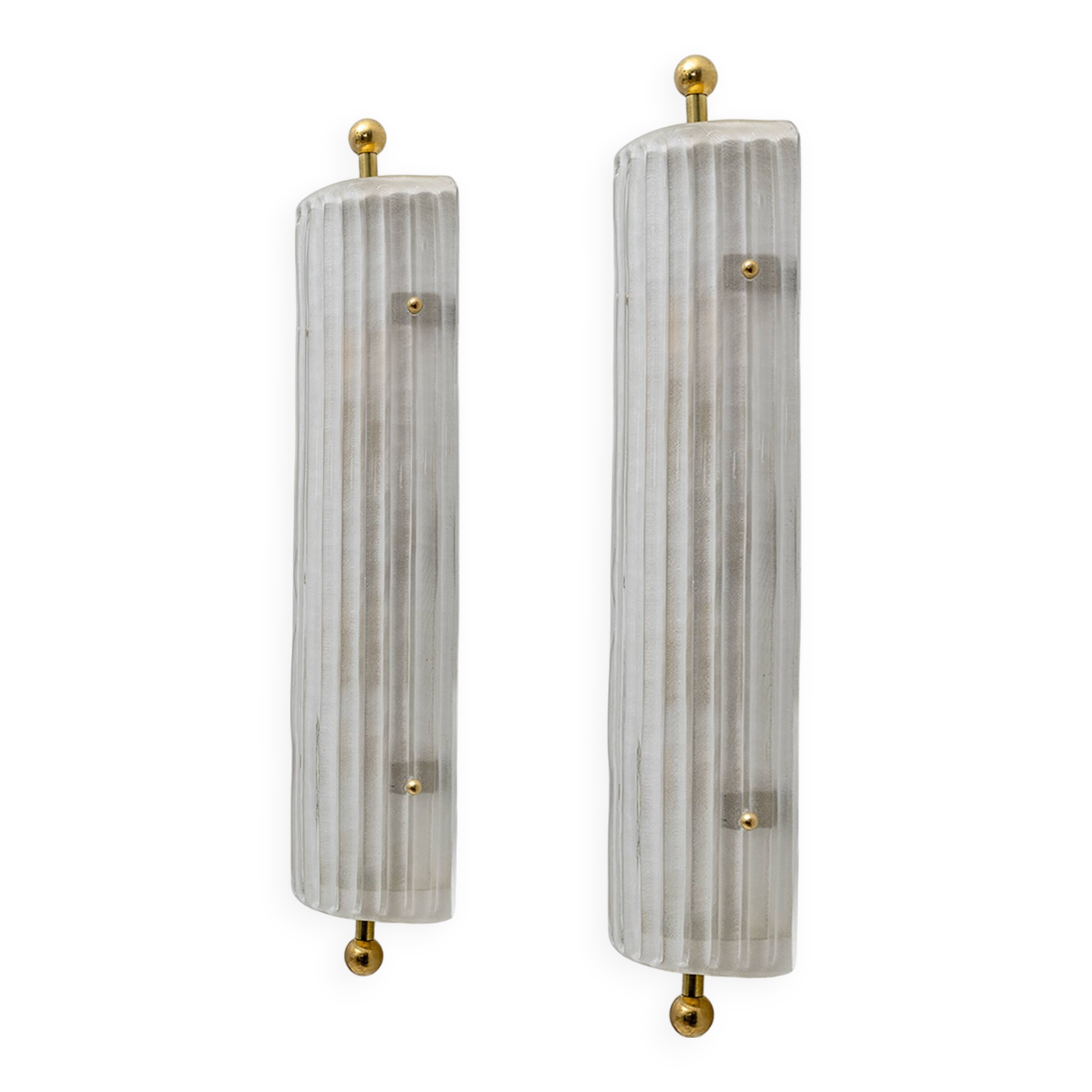 Pair of Art Dèco Style Italian Murano Glass and Brass Sconces
