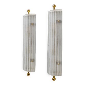 Pair of Art Dèco Style Italian Murano Glass and Brass Sconces