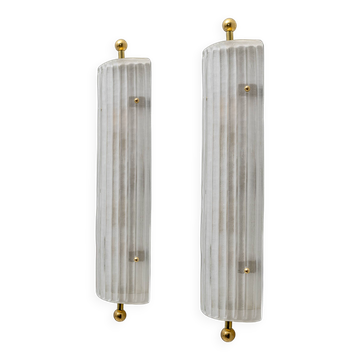 Pair of Art Dèco Style Italian Murano Glass and Brass Sconces