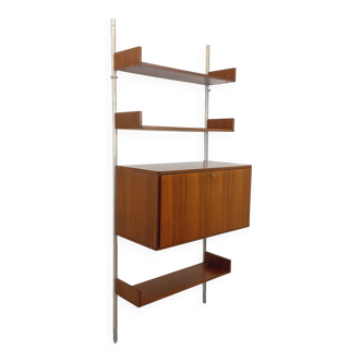 Wall shelf library with vintage ARP Minvielle secretary bar