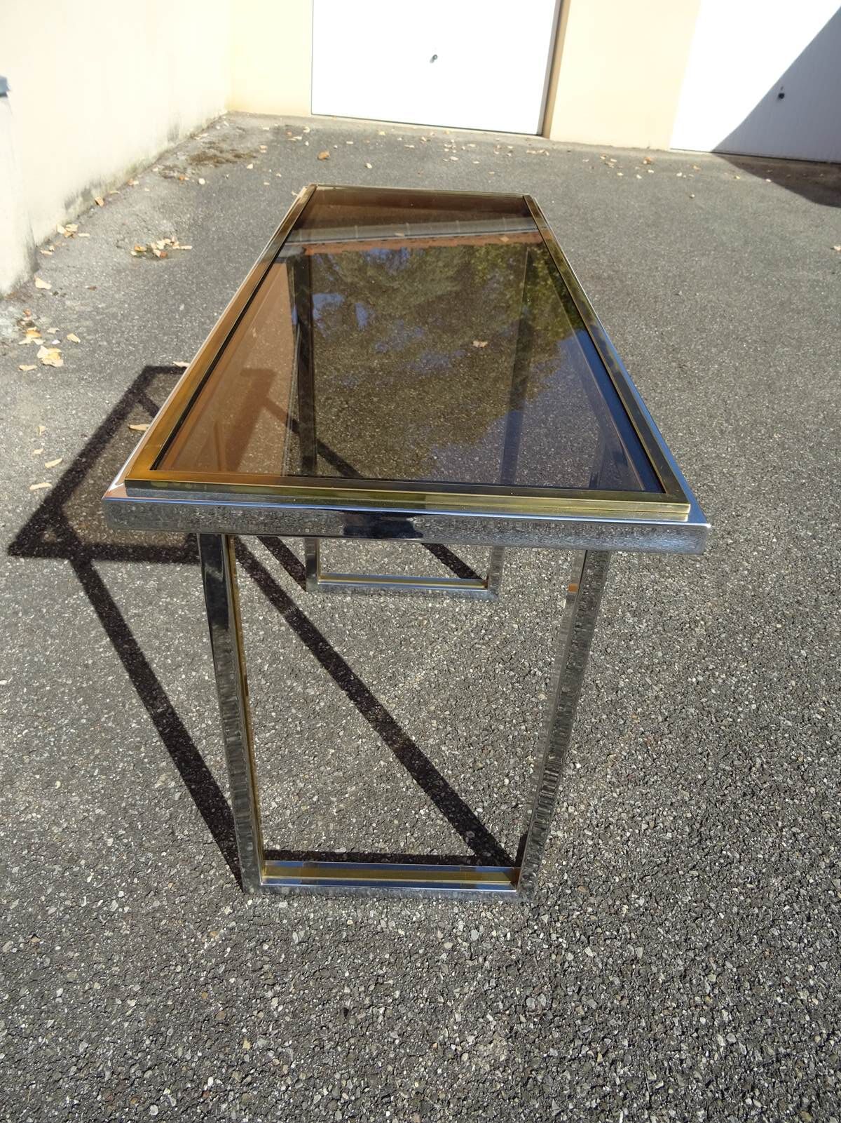 Chrome and golden brass console 70s