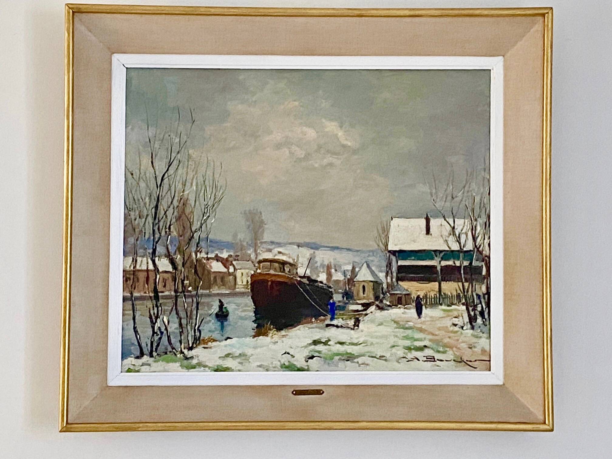 Snow landscape painting by Amédée Boucher.