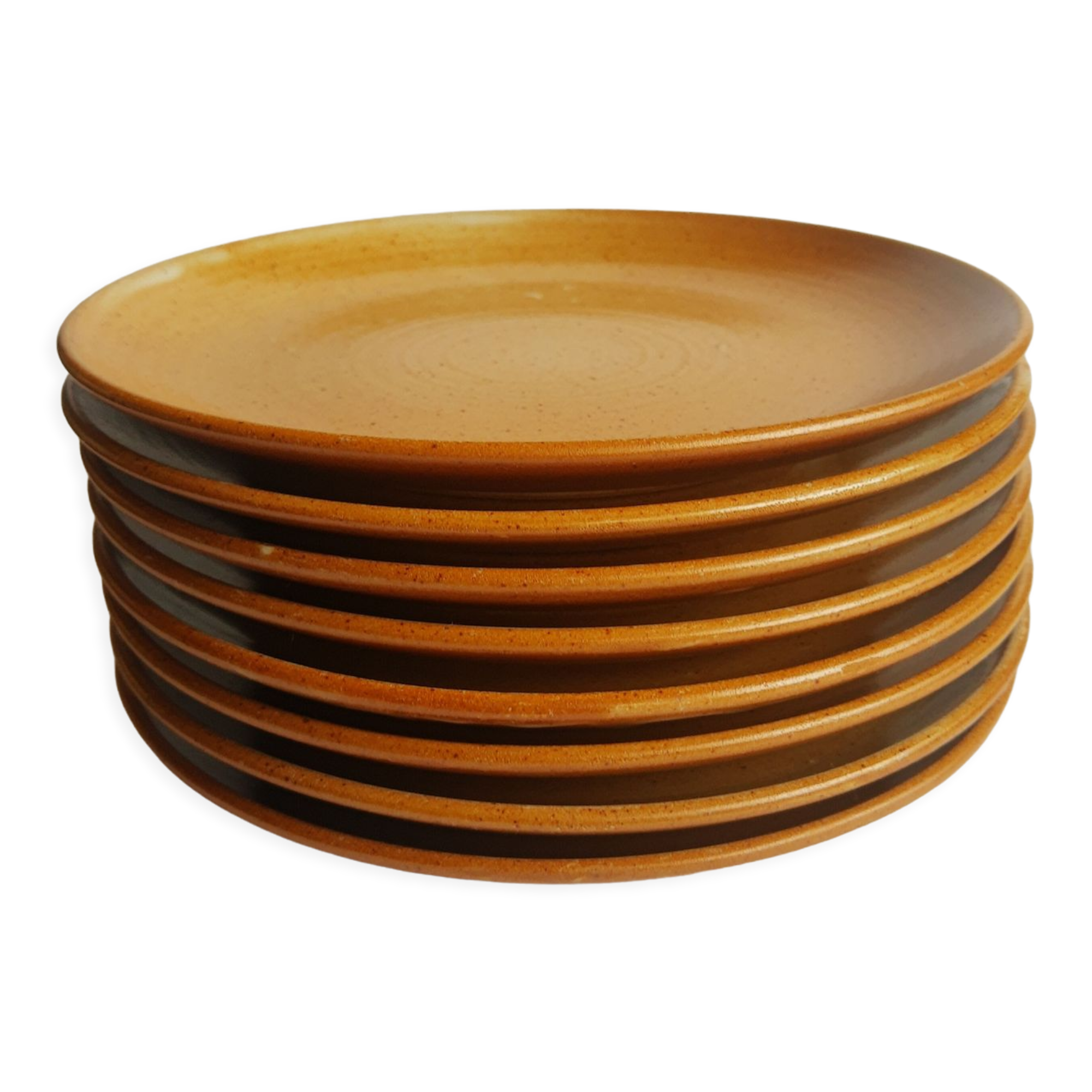 Set of 8 CNP stoneware dessert plates Grès village France vintage
