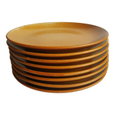 Set of 8 CNP stoneware dessert plates Grès village France vintage