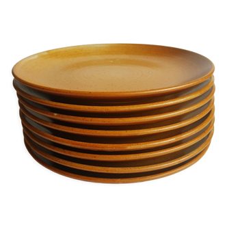 Set of 8 CNP stoneware dessert plates Grès village France vintage