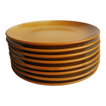 Set de 8 assiettes à dessert en grès CNP Grès village France vintage