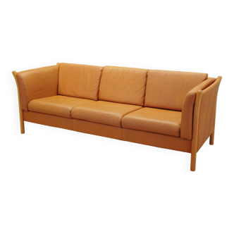 Orange leather sofa, Danish design, 1970s, production: Denmark