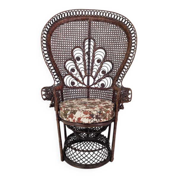 Chaise en rotin et osier Emmanuelle ou Paon des années 1960, Italie.