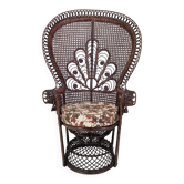 Midcentury Emmanuelle or Peacock Rattan and Wicker Chair, Italy 1960s