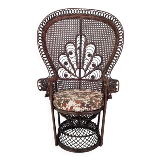 Midcentury Emmanuelle or Peacock Rattan and Wicker Chair, Italy 1960s