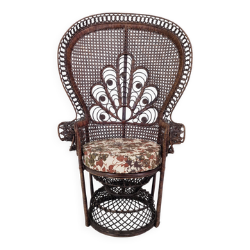 Chaise en rotin et osier Emmanuelle ou Paon des années 1960, Italie.