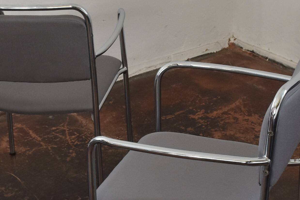 4  Reupholstered Vintage Chairs Chrom GDR 70s