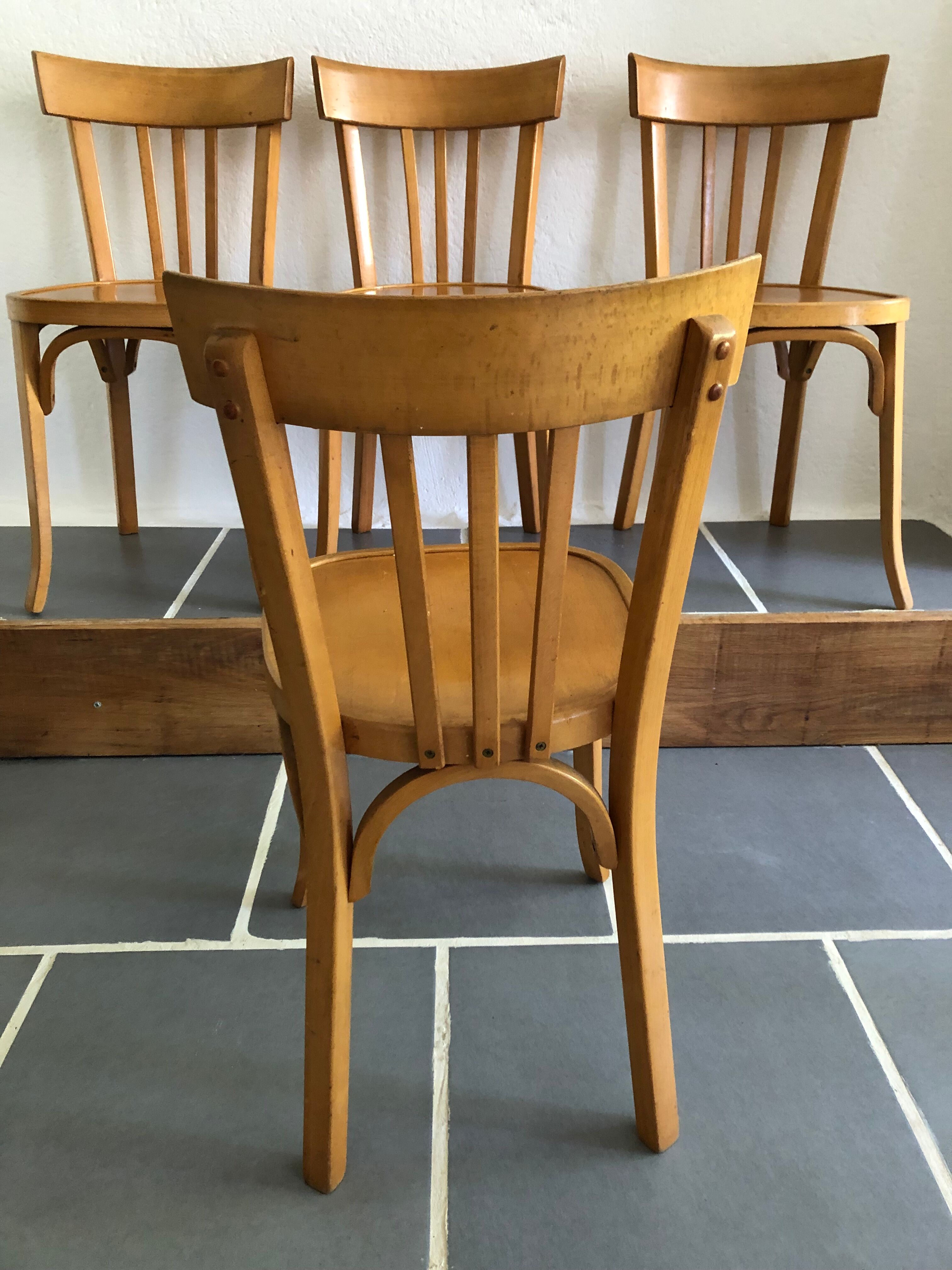 4 vintage Baumann beech chairs