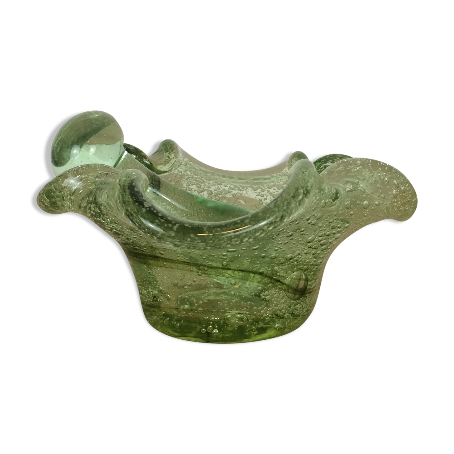 Green bubbled glass mortar and pestle