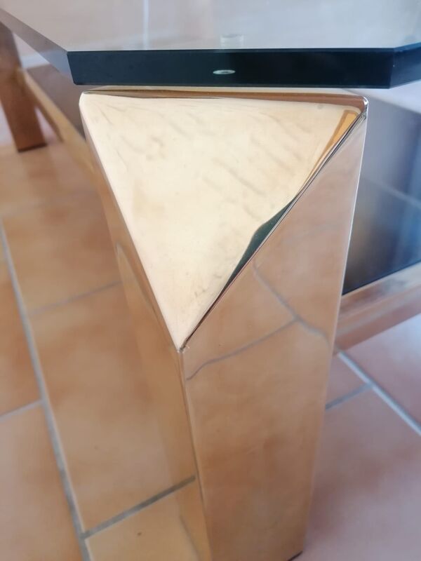 Table basse vintage dorée à l'or fin 23carats par Belgo Chrome