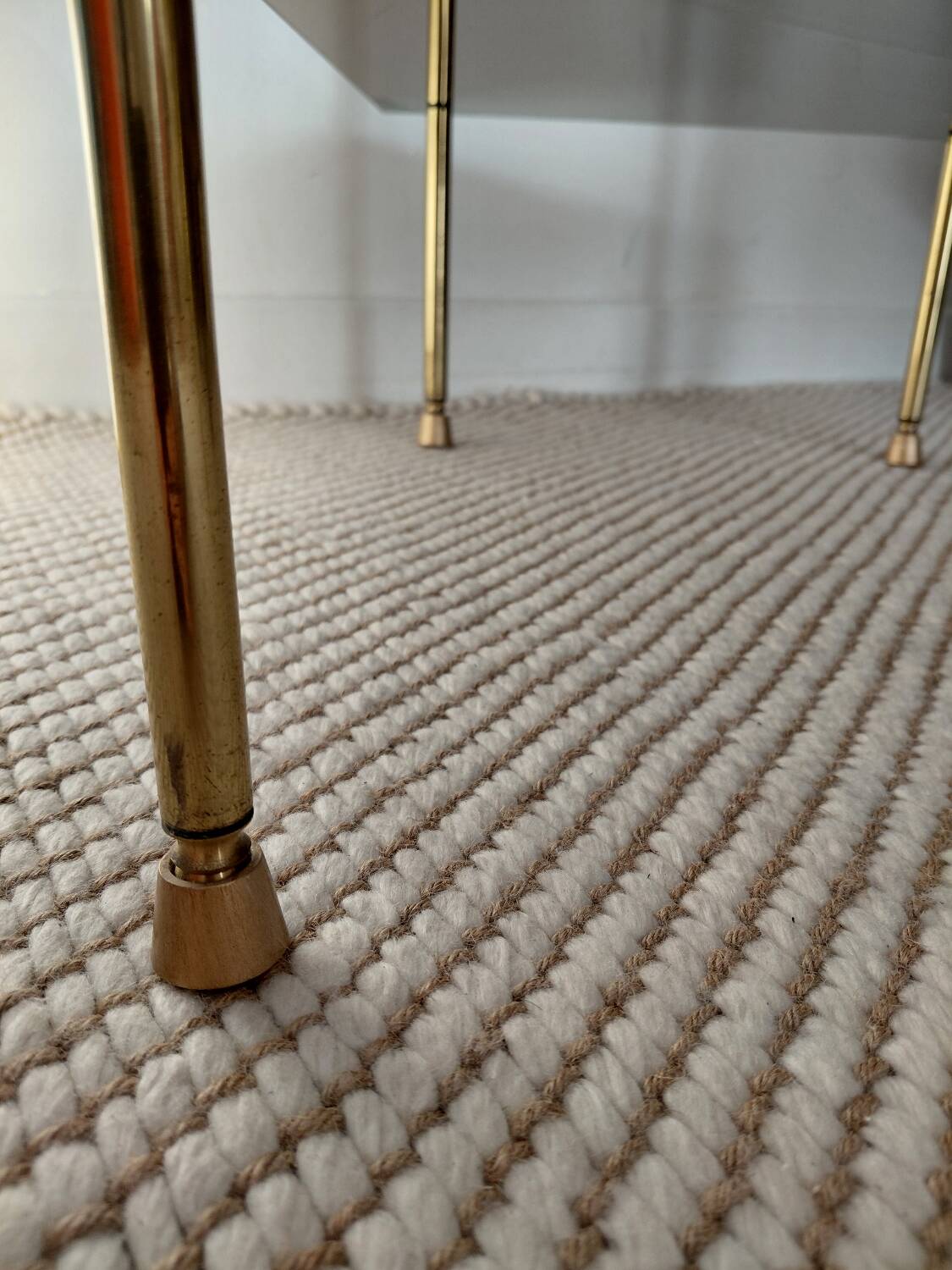 Modernist brass and smoked glass table - 1970s gallery style.