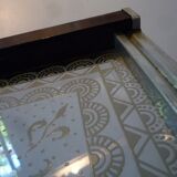 Silkscreened glass and wood tray vintage 50s