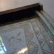 Silkscreened glass and wood tray vintage 50s