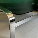 Coffee table in chromed metal and smoked glass