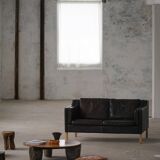 Mogens Hansen, 2-seater canapé mid-century, patinated black leather, 1970s.