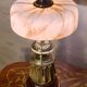 lamp 1900 brass bronze wood, marbled opaline shade 43x23 inter with dash