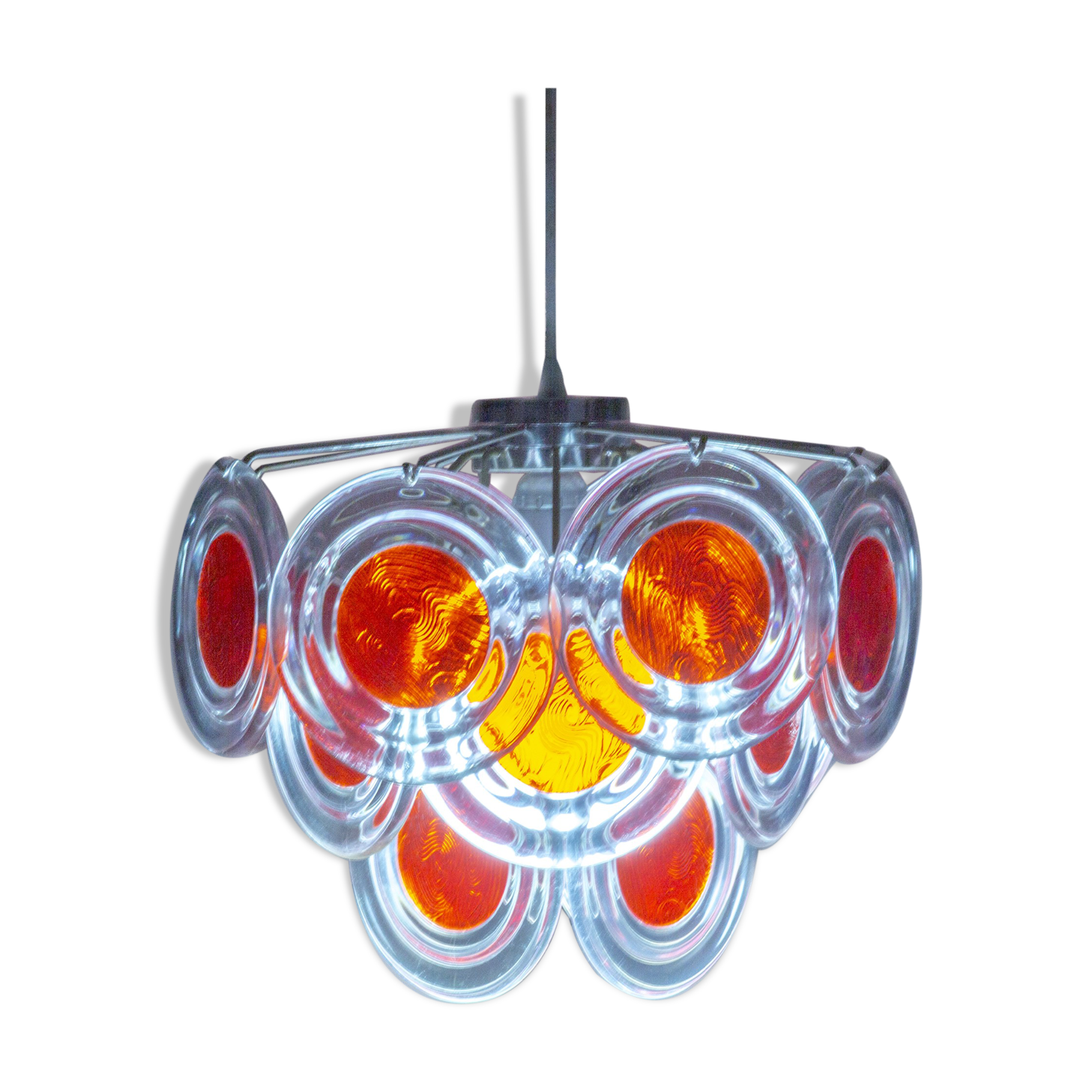 Suspension à disque de Murano rouge/orange de Gino Vistosi