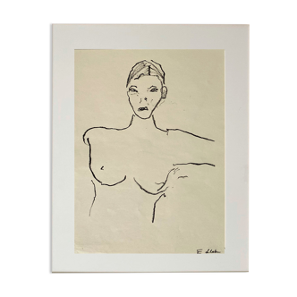 Nude front, framed drawing