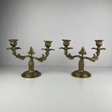 Pair of gilt brass candlesticks with two arms – Louis XV Rococo style