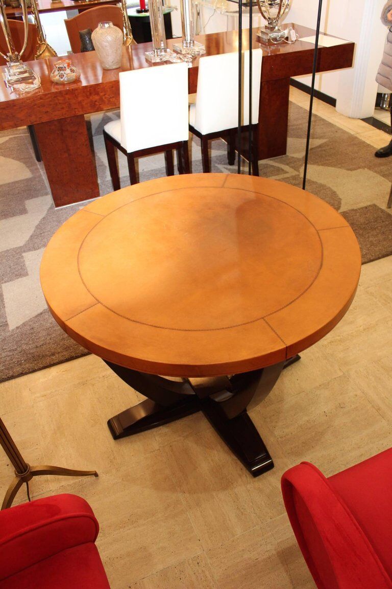 Table art deco rosewood and leather France around 1930